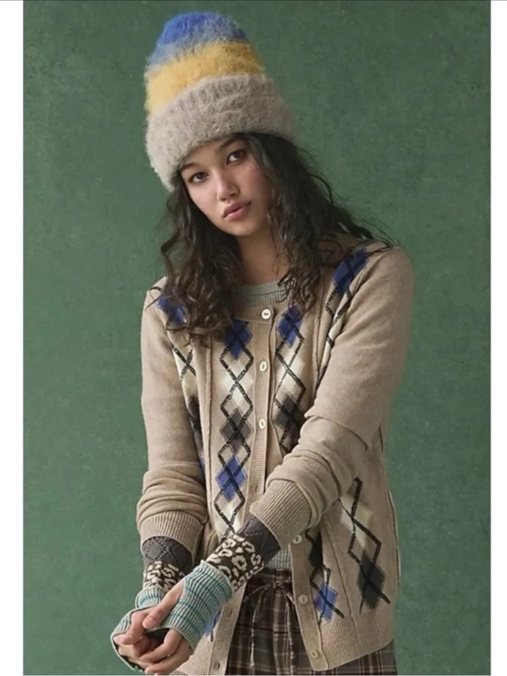 Free People Icing Beanie in Blue Gold NWT Stripes Wool Fall Winter Bohemian